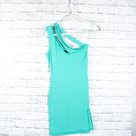 Naked Wardrobe Blue One Shoulder Cut Out Bodycon Mini Dress Medium Party Teal - Picture 4 of 10
